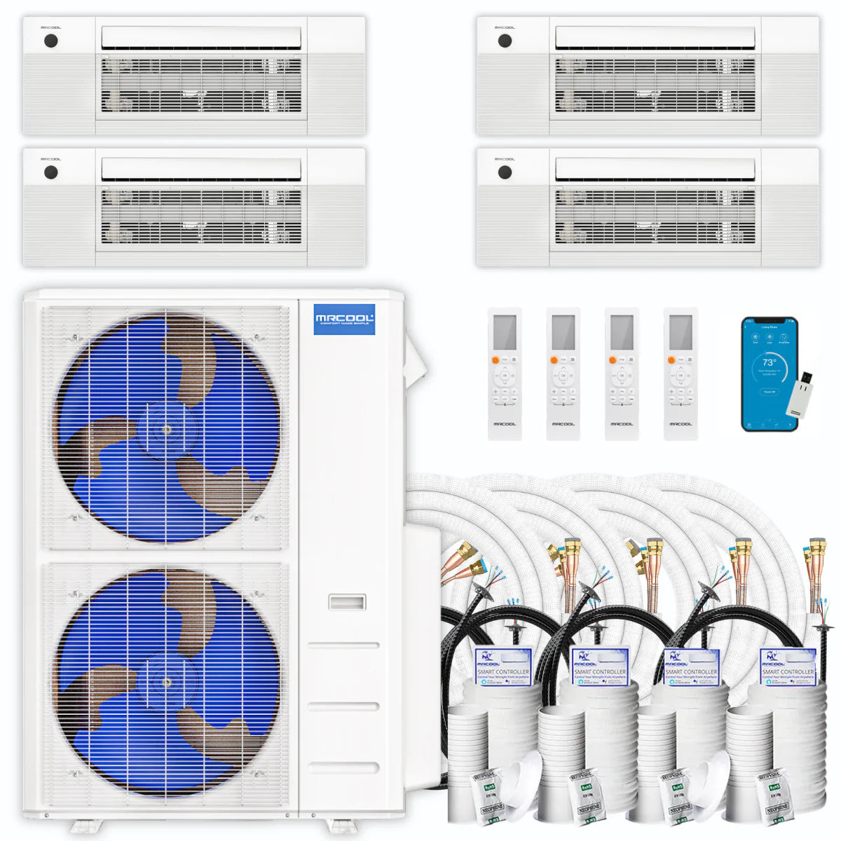 54,000 BTU 4 Zone Ceiling Cassette Ductless Air Conditioner and Heat Pump Q29960
