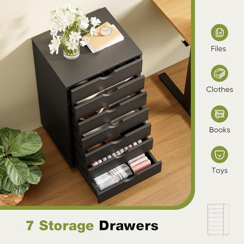Black 7 Drawer Wood Dresser with Wheels N70980
