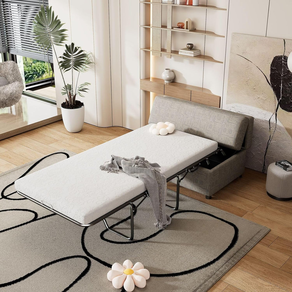 Full Size Light Gray Folding Ottoman Bed with Mattress Q4943