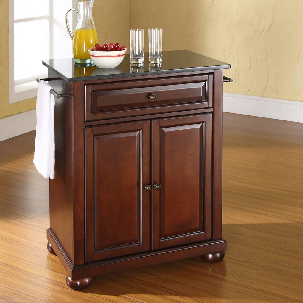 Solid Black Granite Top Portable Kitchen Island E167