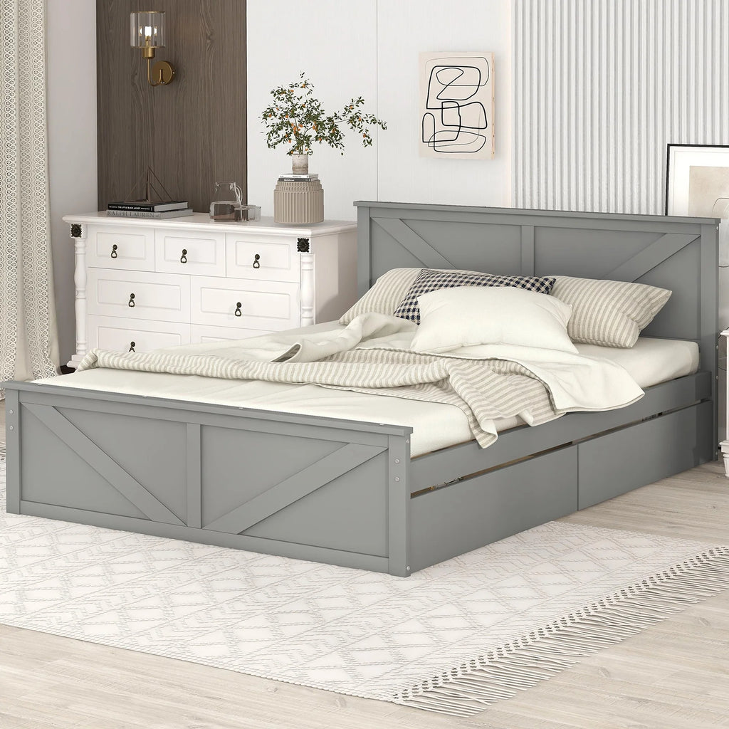 Wood Queen Bed Frame with 4 Storage Drawers G245