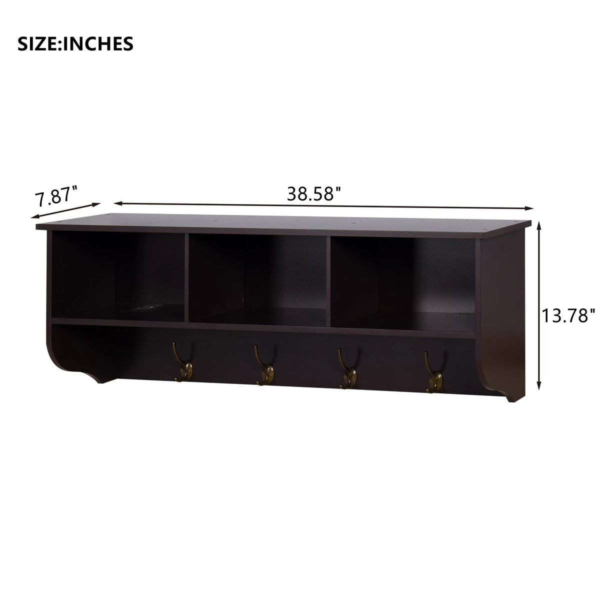 Wall Mounted Coat Rack with 4 Dual Hooks and Storage Shelf R4811