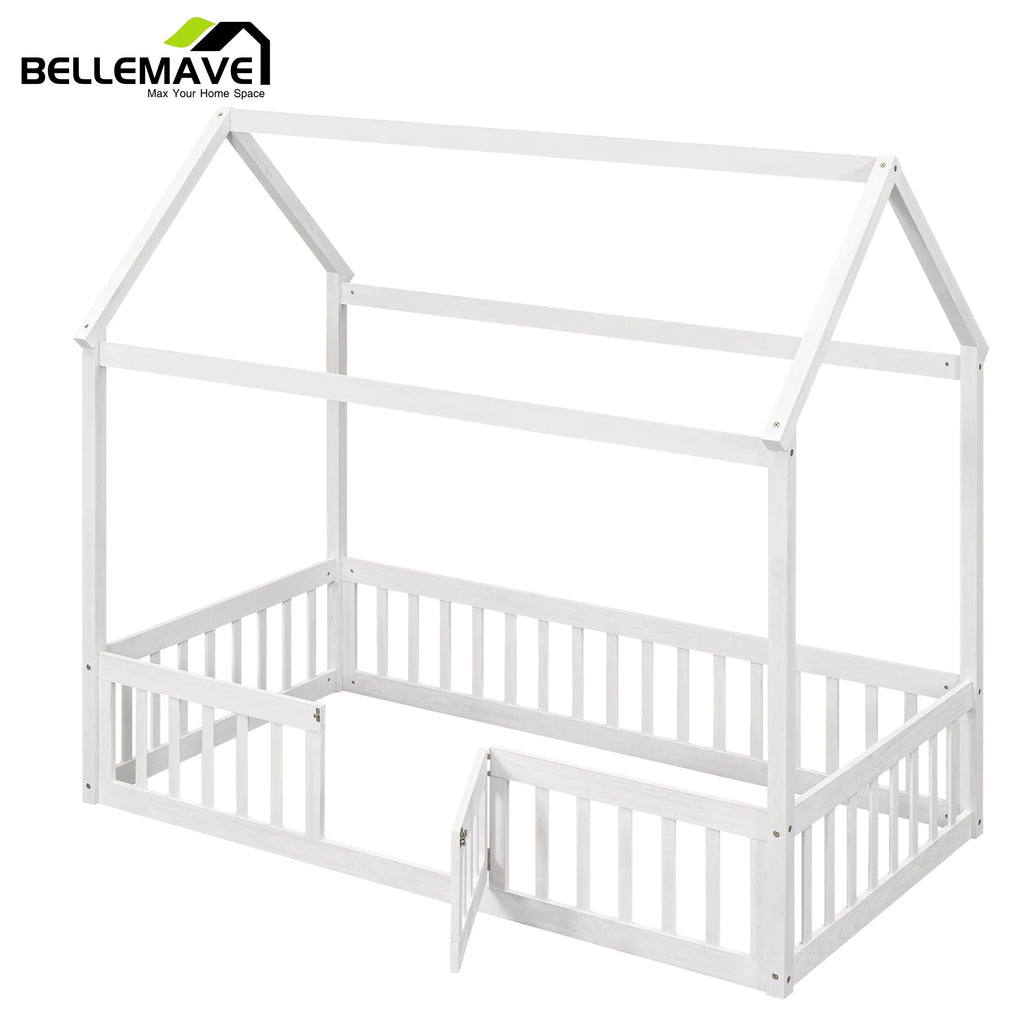 Twin House Floor Bed with Rails and Door A495306