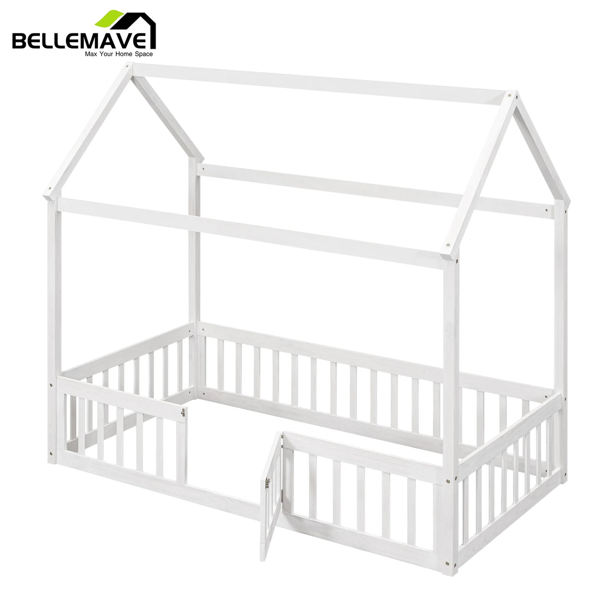 Twin House Floor Bed with Rails and Door A495306