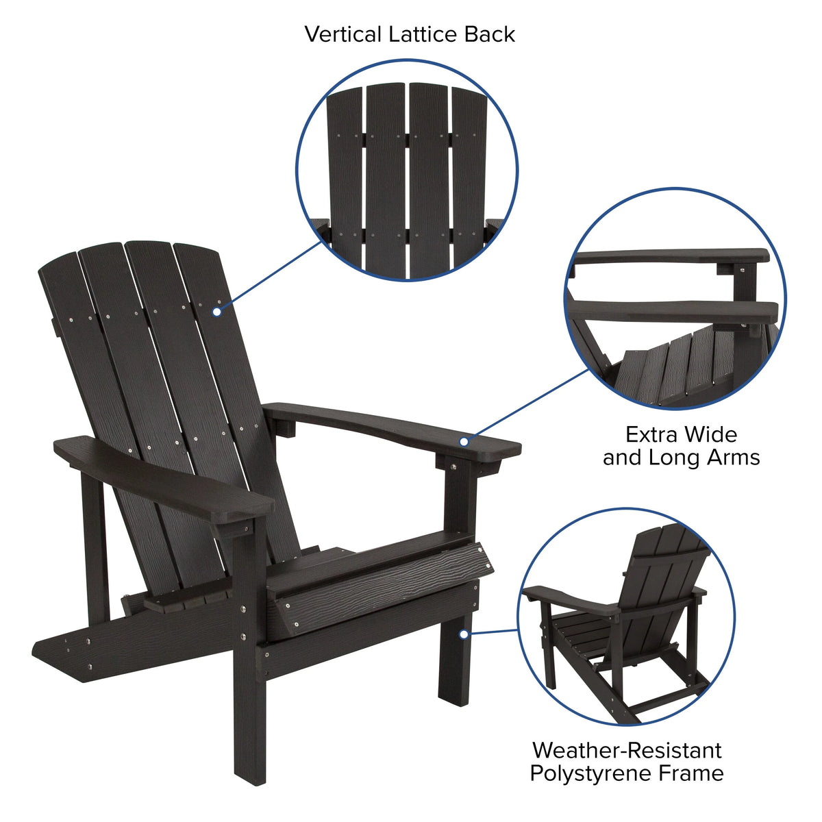 All-weather Poly Resin Wood Outdoor Adirondack Chair Set of 4 Slate Gray M7824