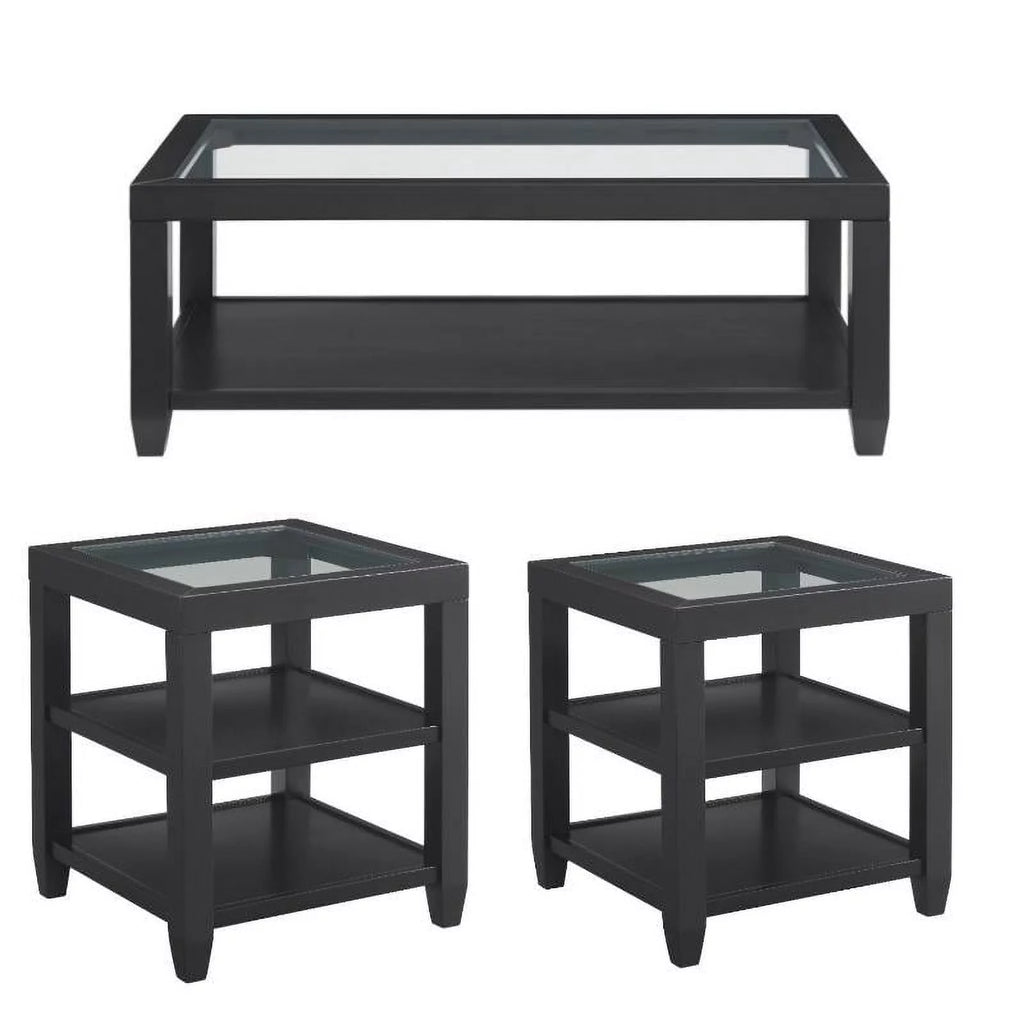 3 Piece Coffee Table and 2 End Tables in Black Y464