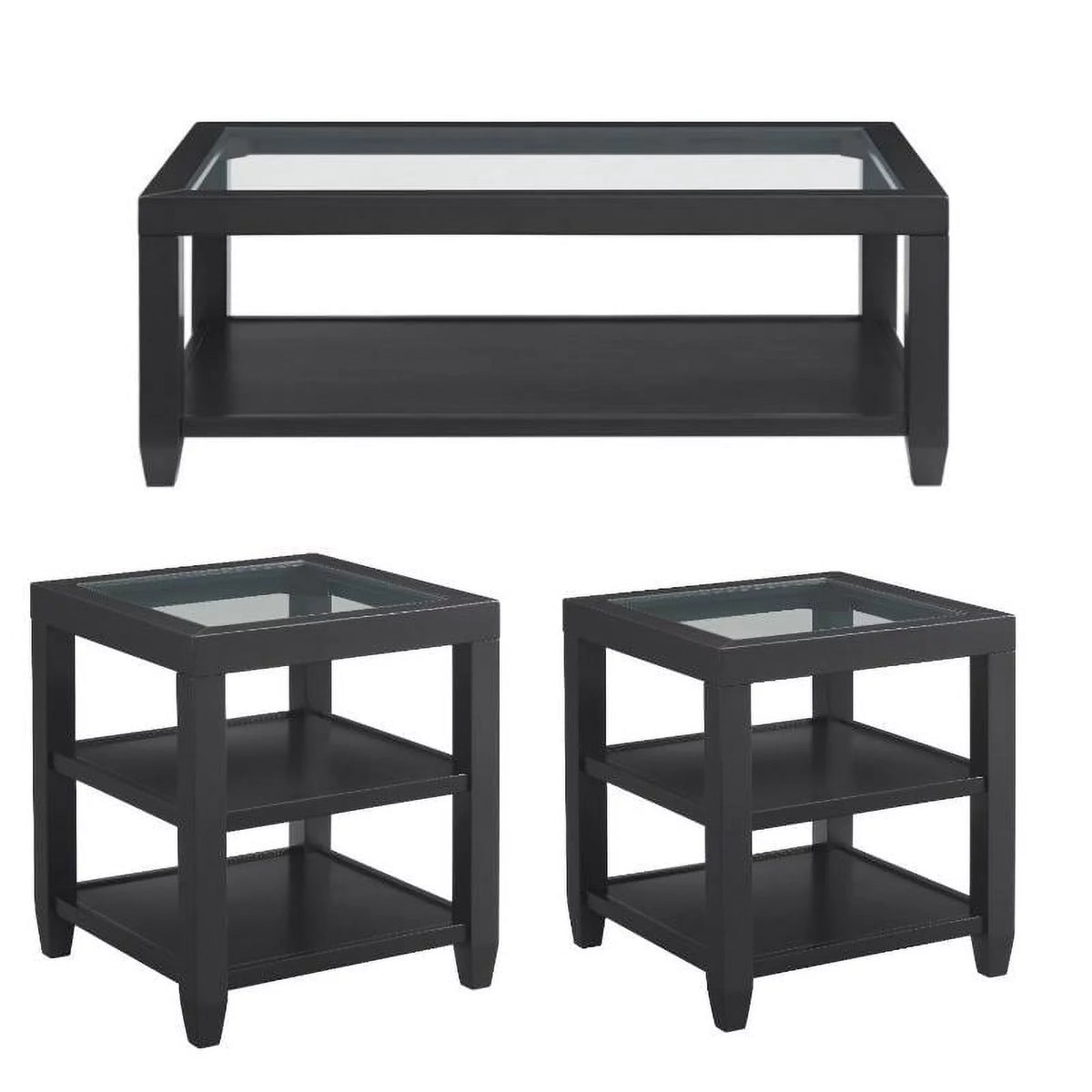 3 Piece Coffee Table and 2 End Tables in Black Y464
