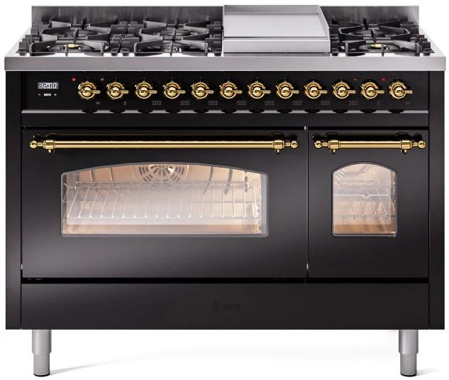 48 Dual Fuel Natural Gas Range in Black with Brass Trim U699427