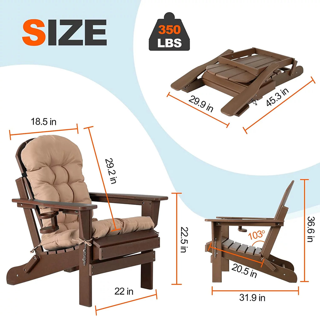 Oversized HDPE Plastic Folding Adirondack Chairs Set of 2 with Cushion R353