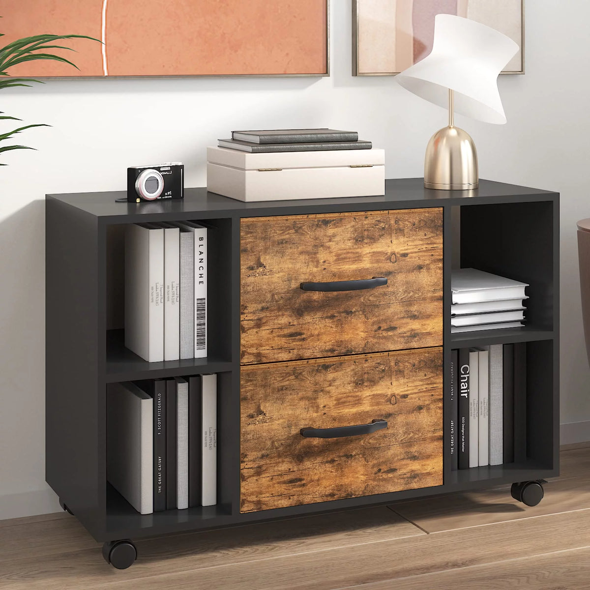 35.4" Mobile Lateral File Cabinet with 3 Drawers J8055