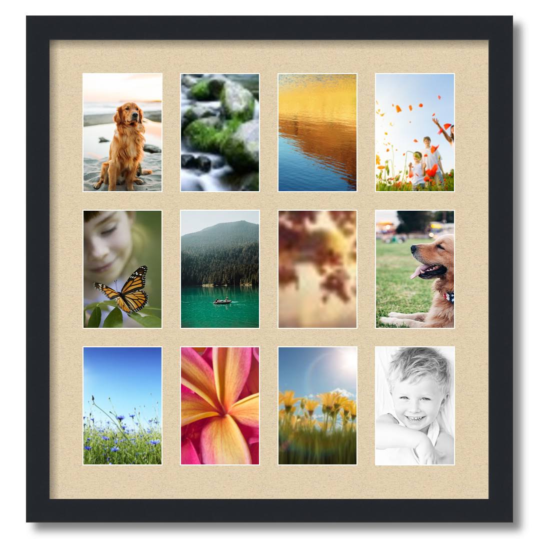 Satin Black Collage Picture Frame with 12 openings for 4x6 Photos Z16272