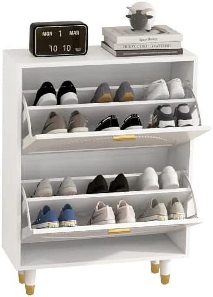 White Slim Shoe Cabinet with Doors I4309