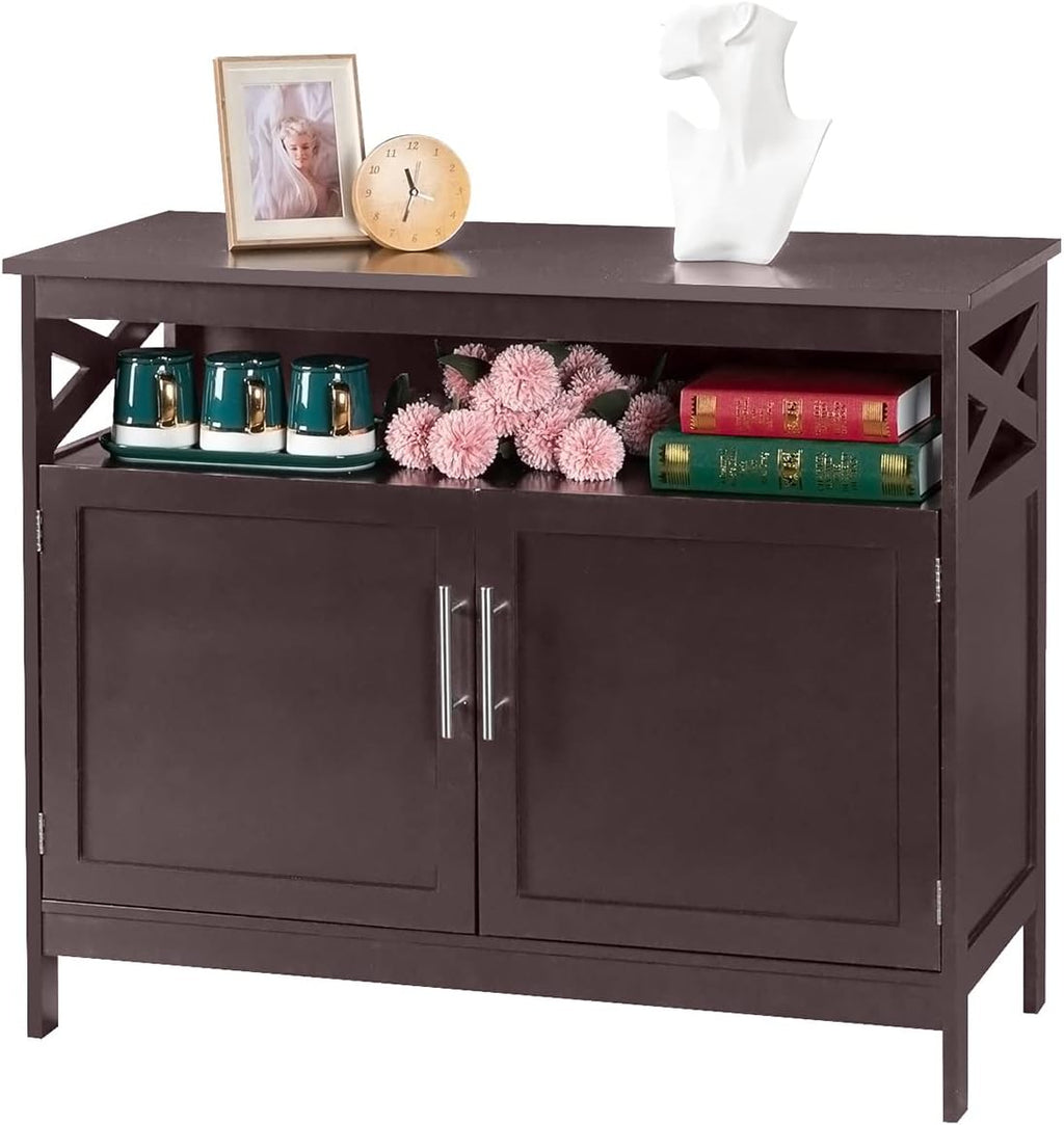 Ivory White Kitchen Sideboard Buffet Storage Cabinet with 2 Drawers P46088
