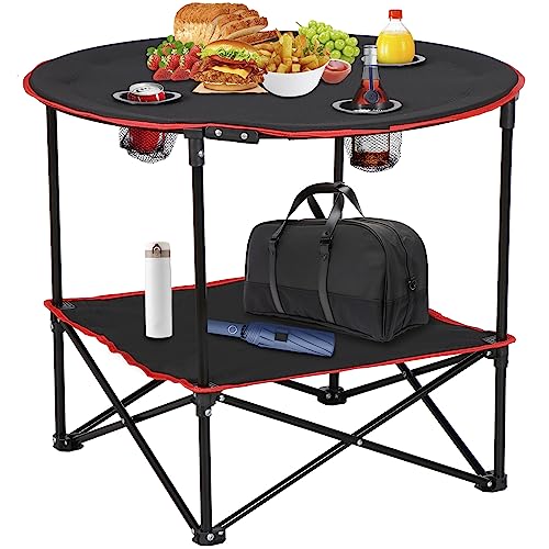 Portable Folding Camping Table with Storage Bag and 4 Cupholders, Black G68664