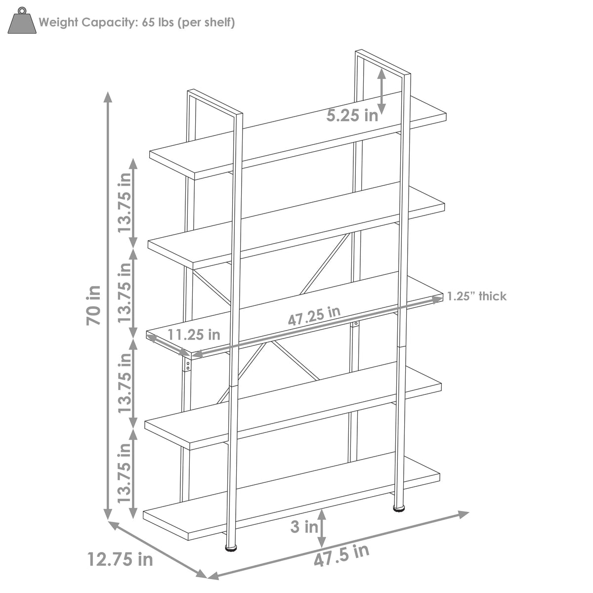 5 Shelf Wood Veneer Bookshelf K236583