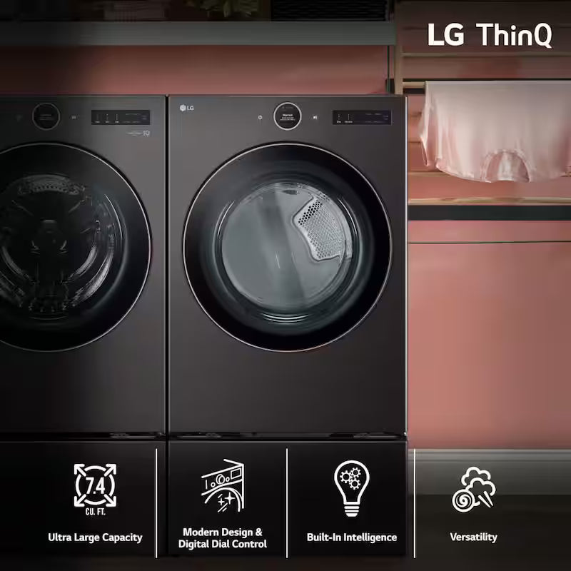 Black Steel Electric Dryer with TurboSteam D46938