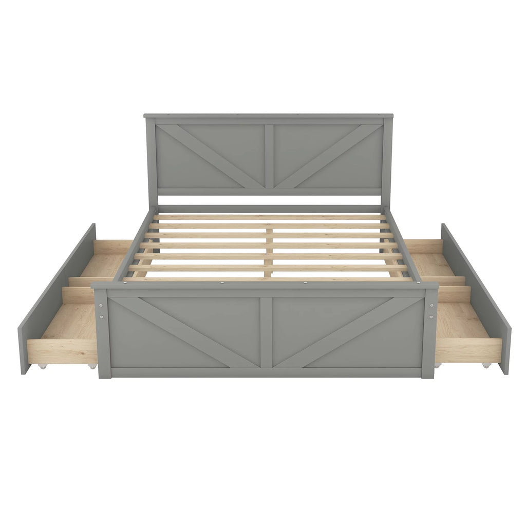 Wood Queen Bed Frame with 4 Storage Drawers G245