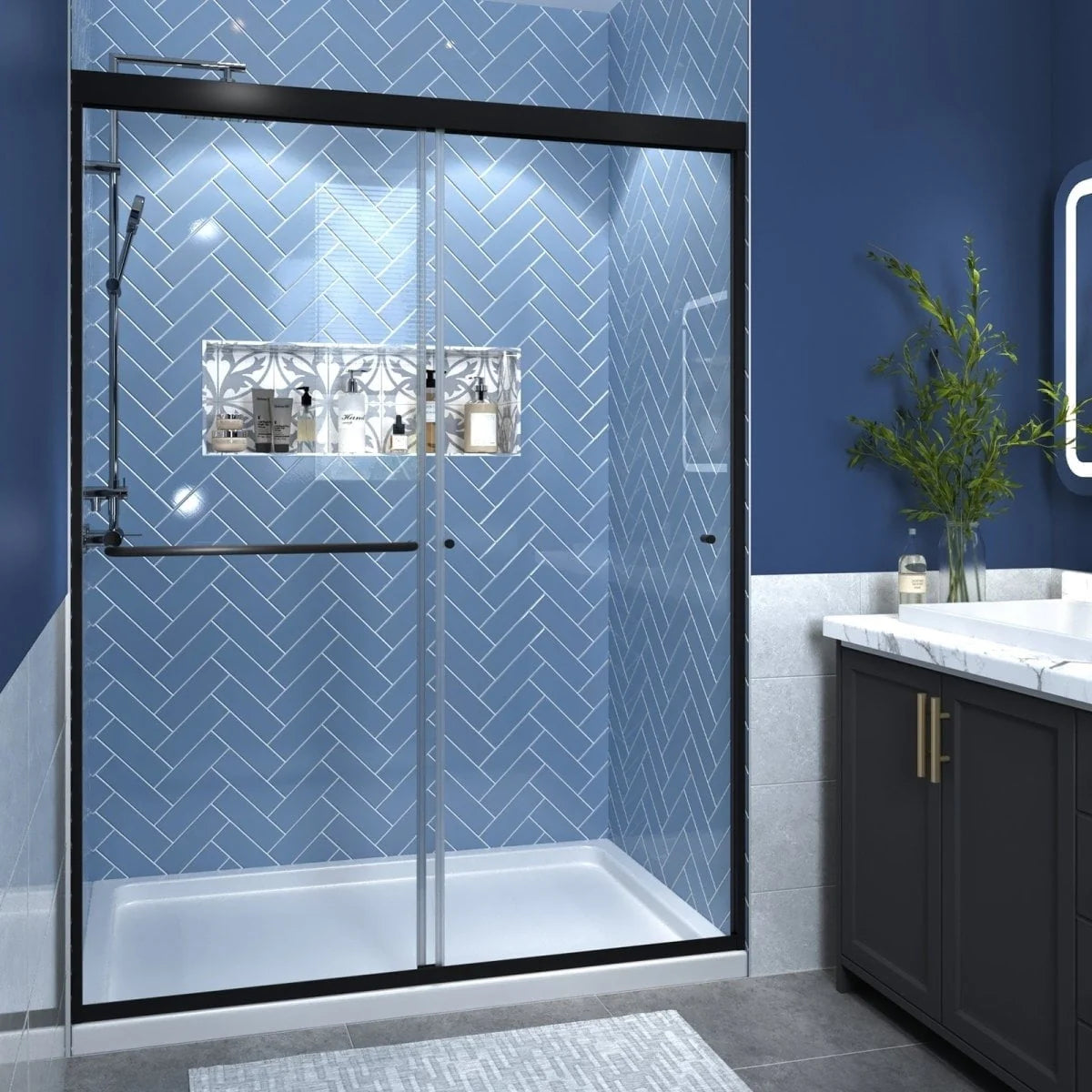 50-54 in. W x 70 in. H Black Sliding Glass Shower Doors D423