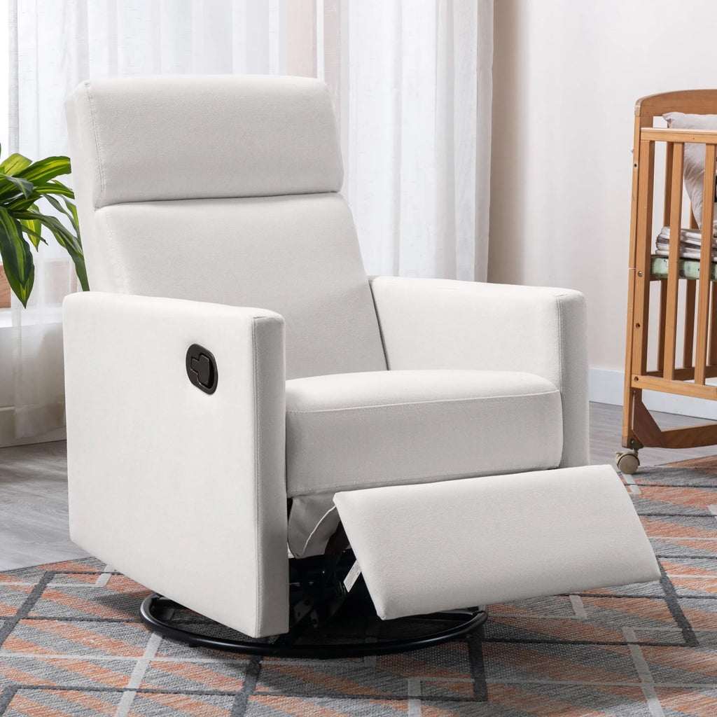 Beige Upholstered Swivel Rocker Recliner Chair D2453