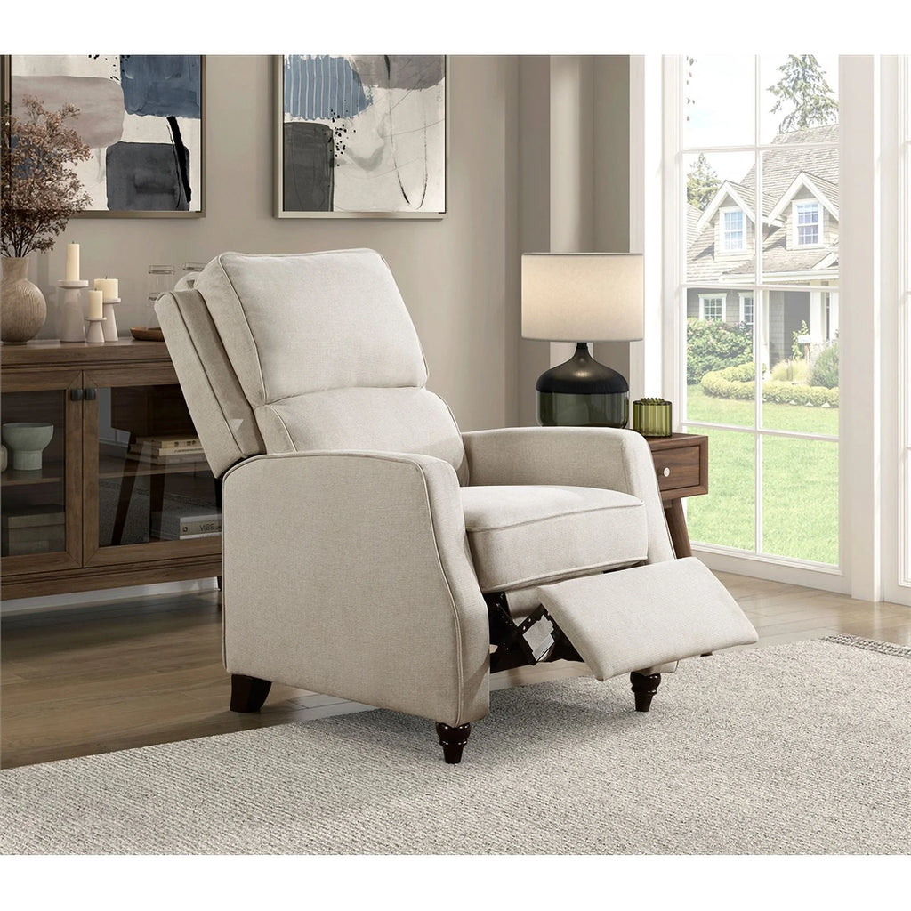 Beige Upholstered Fabric Push Back Recliner J1350