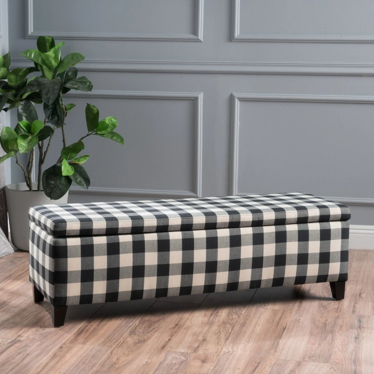 Black Checkerboard Fabric Storage Ottoman C711754