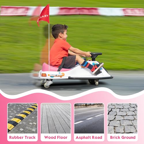 24V Electric Go Kart for Kids, Up to 7.5 mph, Brushless Motor, Pink-White Z736740
