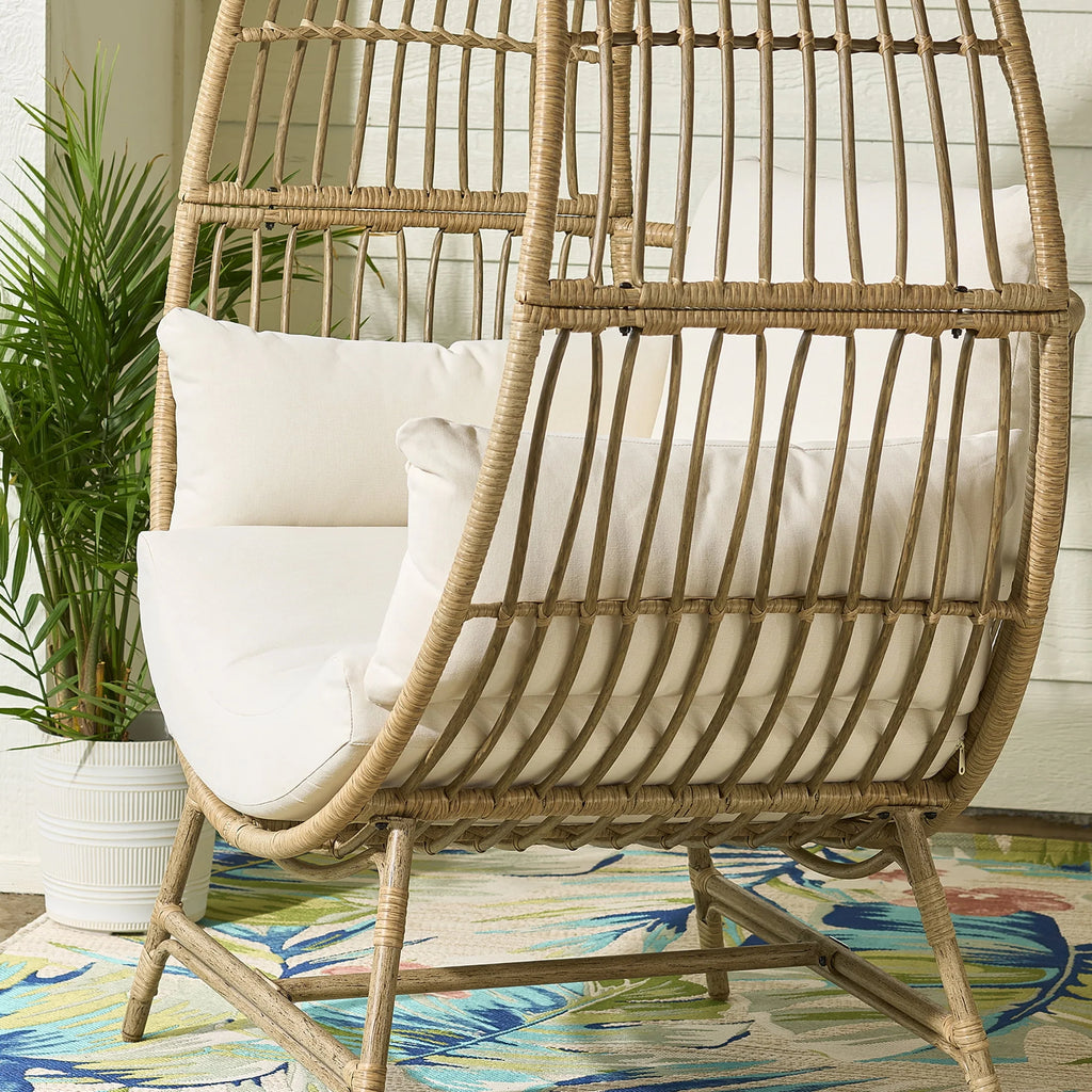 Beige Round Wicker Outdoor Egg Chair K357993
