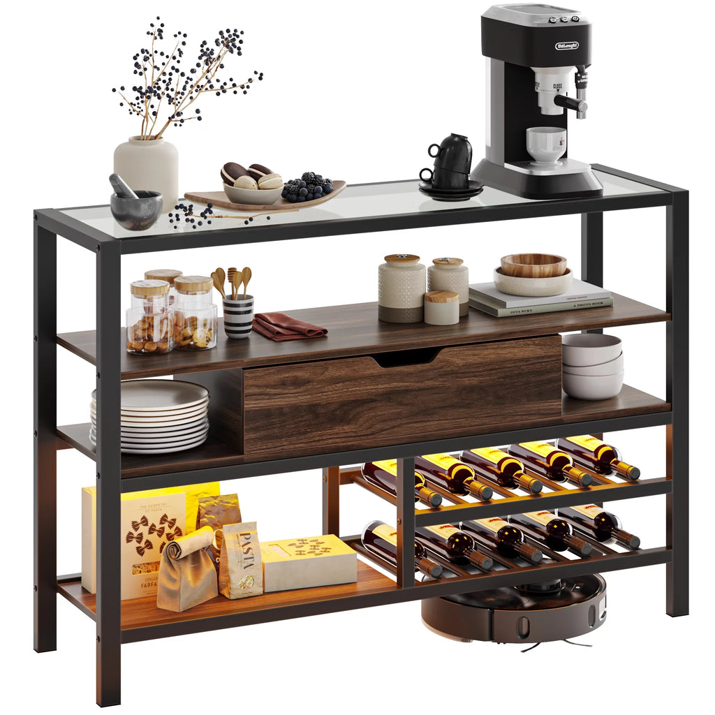 Glass Top Console Table with Wine Rack & Storage Cabinet W99968