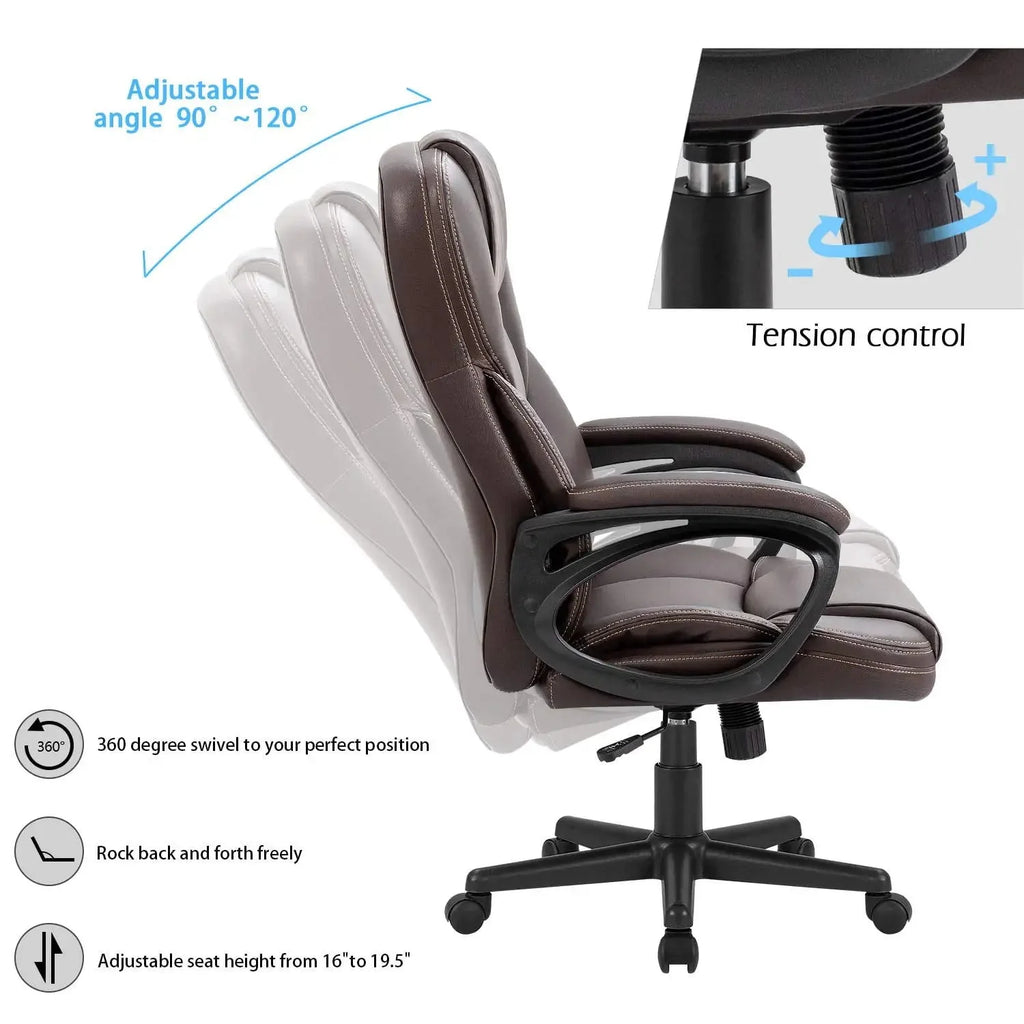 Brown Faux Leather High-Back Office Chair with Lumbar Support V54710
