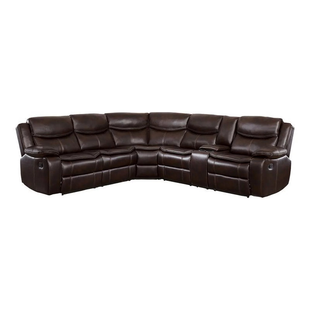 Brown 3-Piece Wood & Faux Leather Sectional Set S932