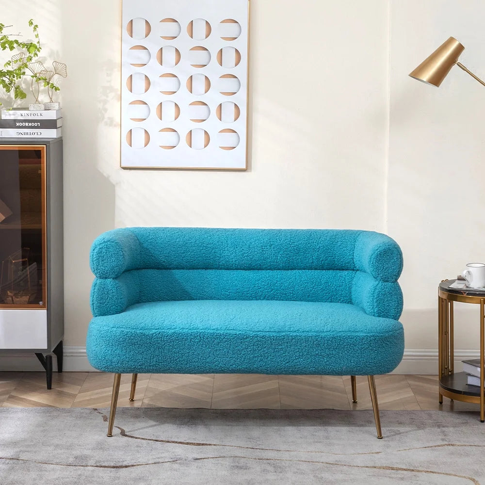 Blue Upholstered Loveseat Lounge Chair with Metal Legs K2863