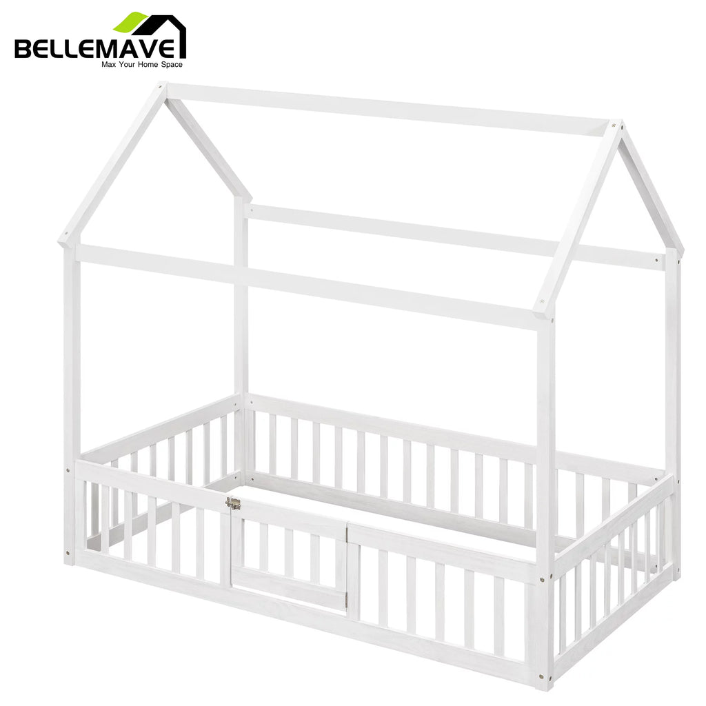 Twin House Floor Bed with Rails and Door A495306