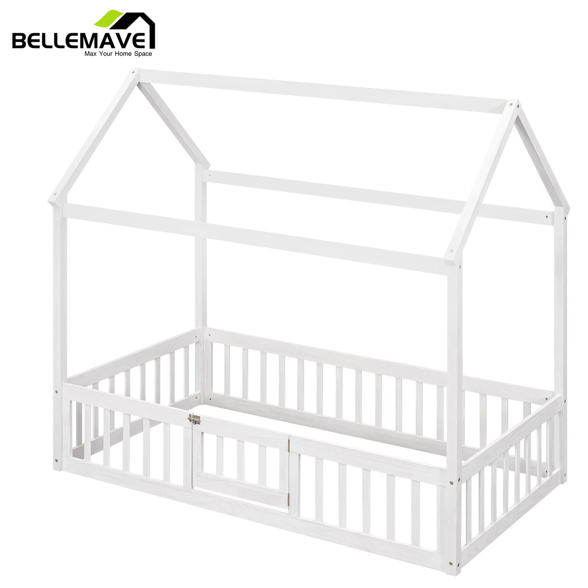 Twin House Floor Bed with Rails and Door A495306