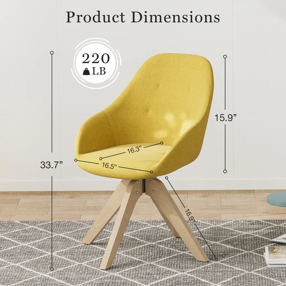 Yellow Upholstered Swivel Accent Chair with Solid Wood Legs J958