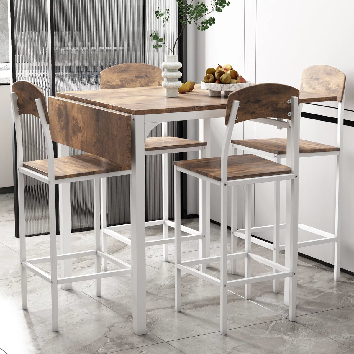 5 Piece Counter Height Dining Table Set with Drop Leaf and 4 Chairs P1823