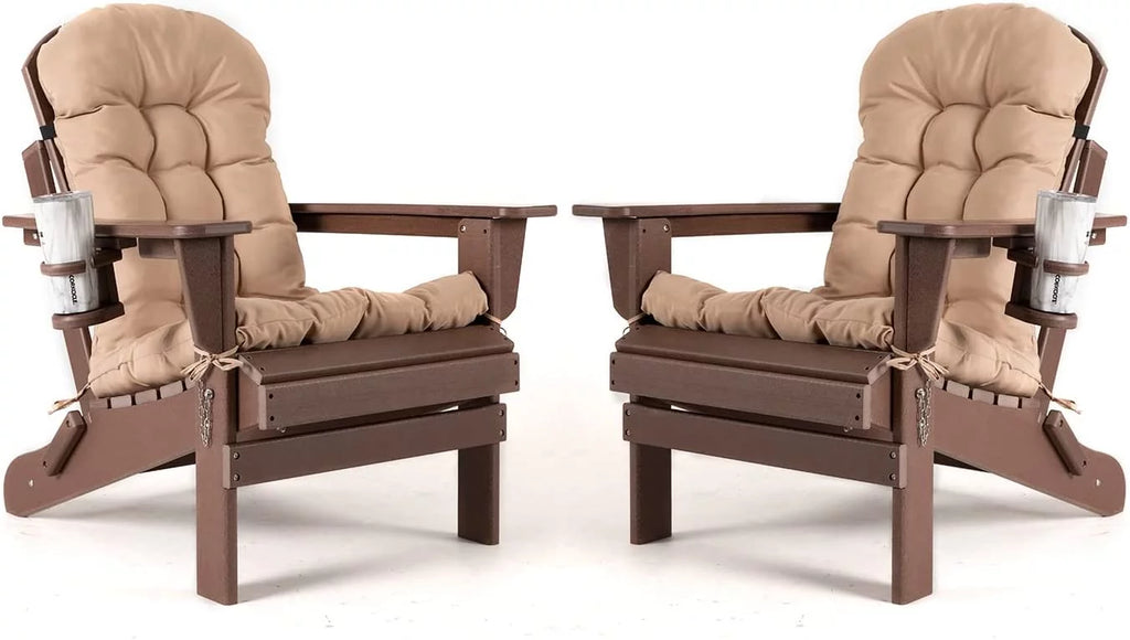 Oversized HDPE Plastic Folding Adirondack Chairs Set of 2 with Cushion R353