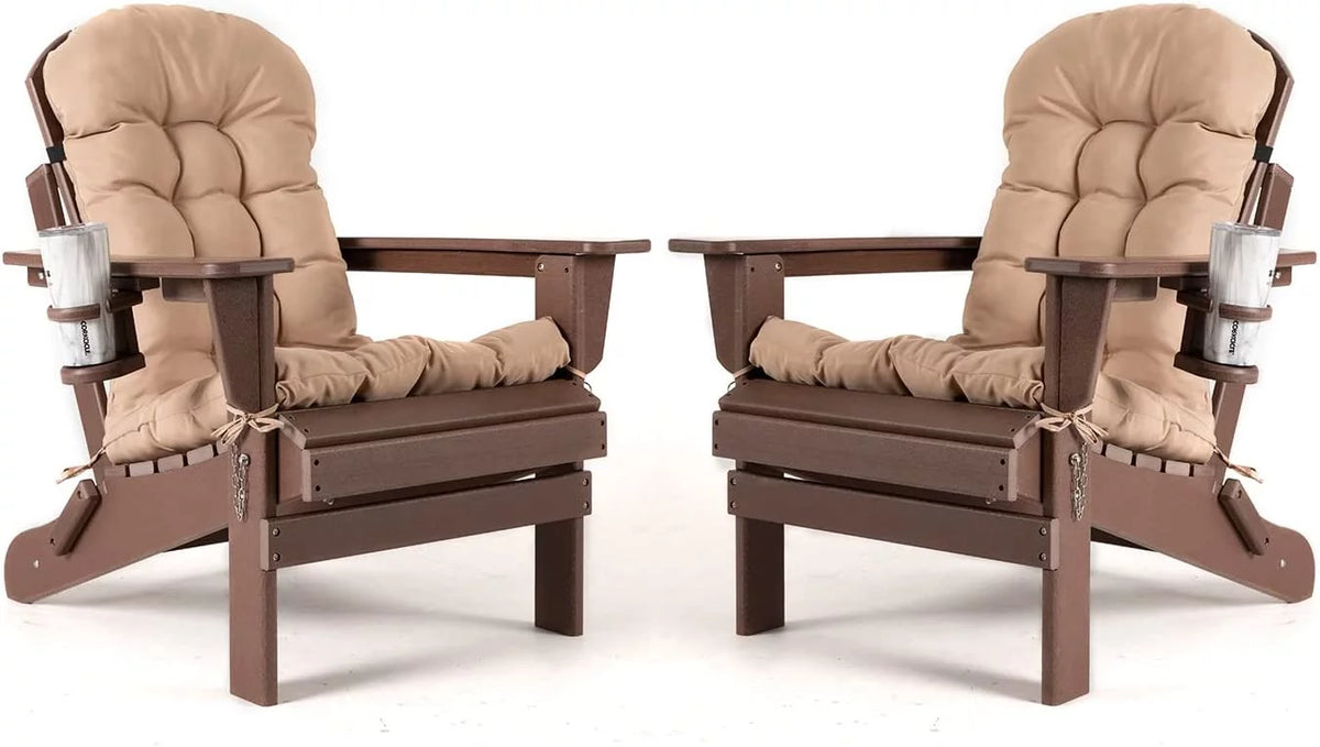 Oversized HDPE Plastic Folding Adirondack Chairs Set of 2 with Cushion R353