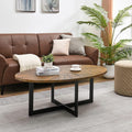 Solid Wood Oval Coffee Table with Cross Metal Legs Brown J5779