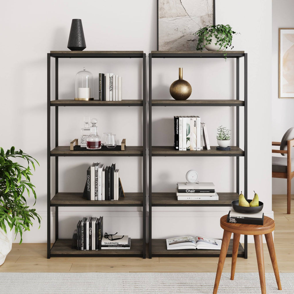 5-Shelf Wood Bookcase with Metal Frame D988908