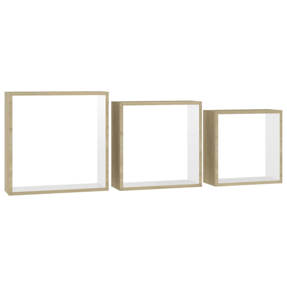 Set of 3 White Sonoma Oak MDF Wall Cube Shelves P12067