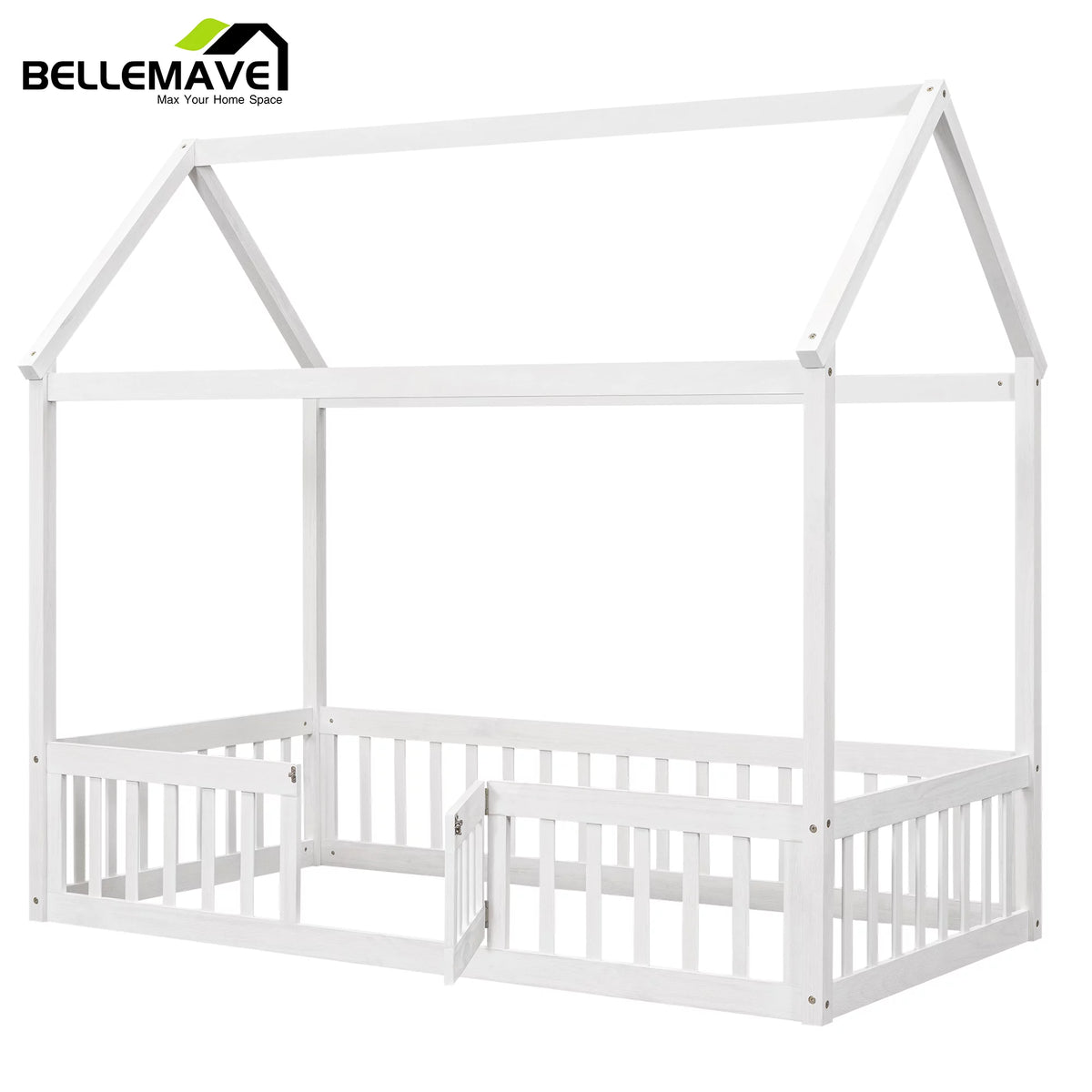 Twin House Floor Bed with Rails and Door A495306