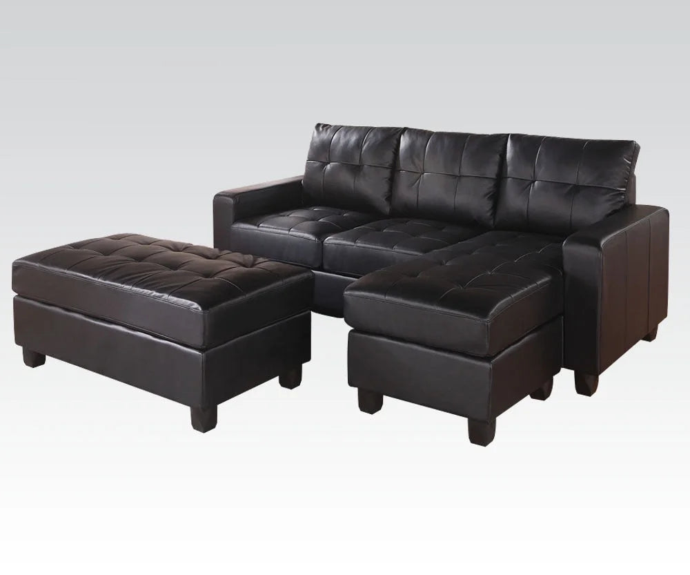 Black Bonded Leather Sectional Sofa & Ottoman B7930