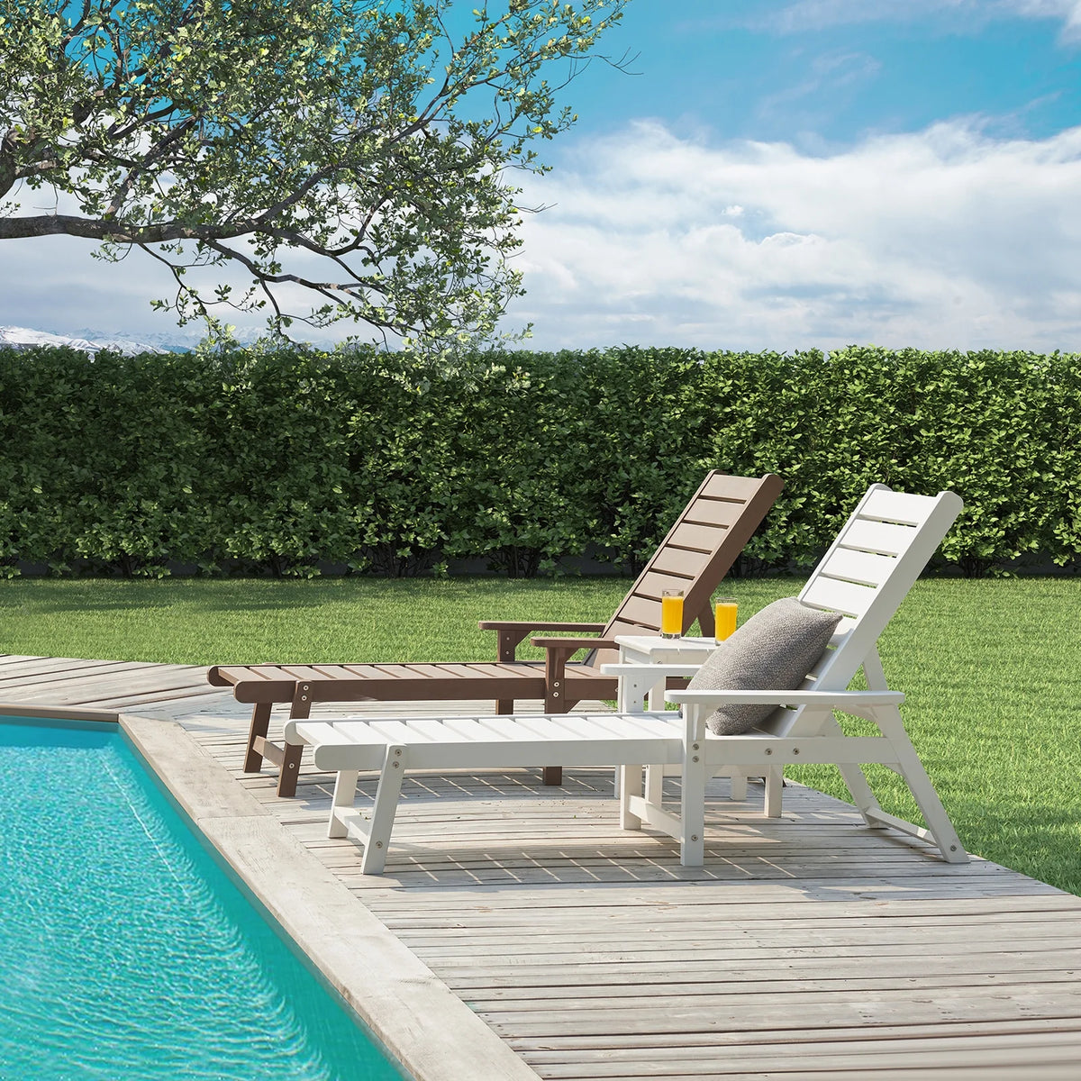 White Poly Lumber Chaise Lounge with Adjustable Backrest A888