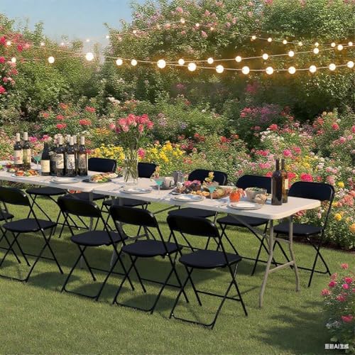 White Plastic Folding Chairs, 10 Pack Stackable Steel Frame O229384