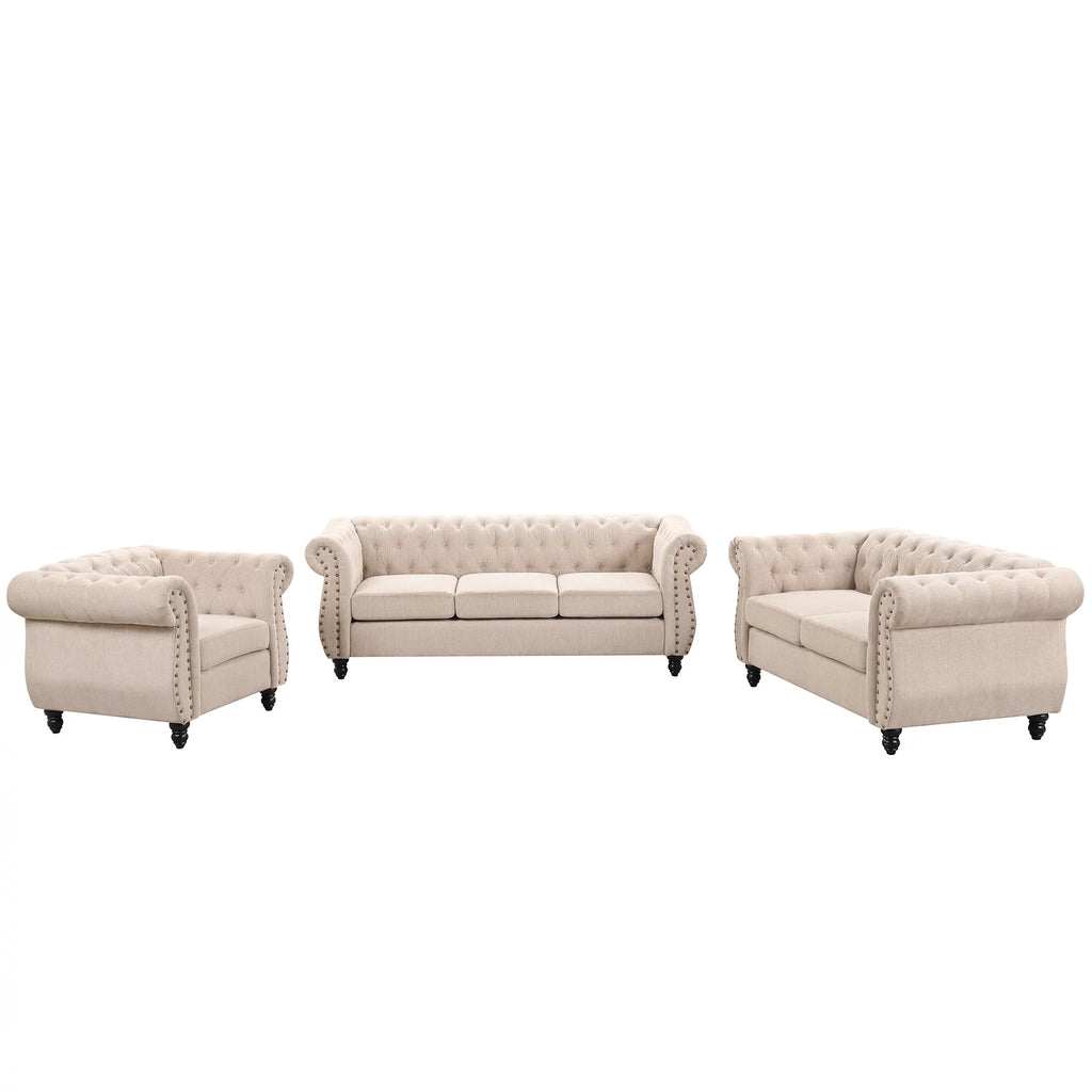 Dutch Velvet Tufted Sofa Set with Solid Wood Legs Y904