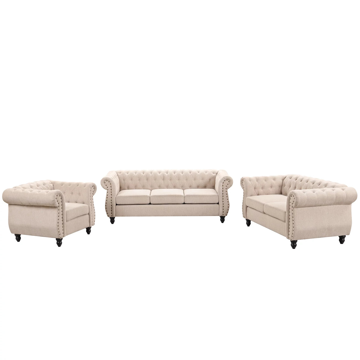 Dutch Velvet Tufted Sofa Set with Solid Wood Legs Y904