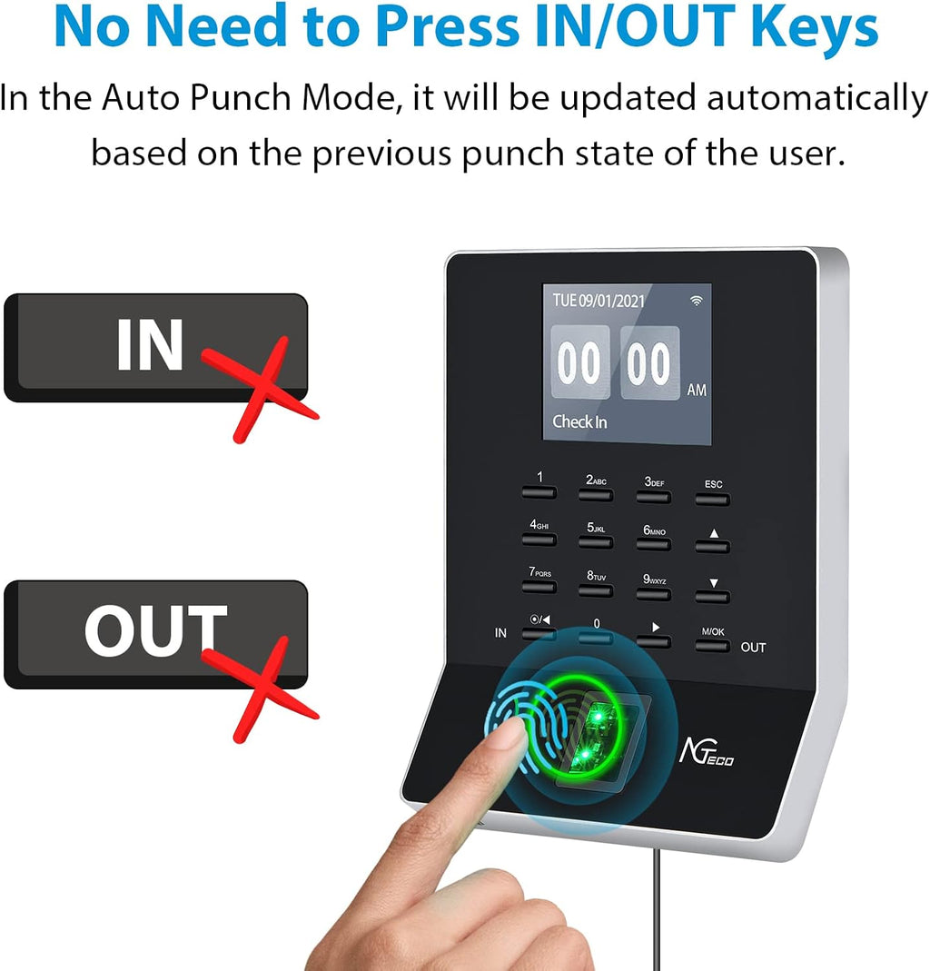 Time Clock, Fingerprint Time Card Machine with App D42546