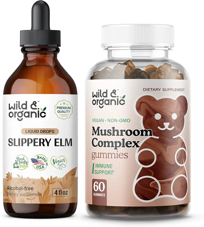 Slippery Elm Tincture 4 fl oz & Immune Mushroom Complex Gummies M9669