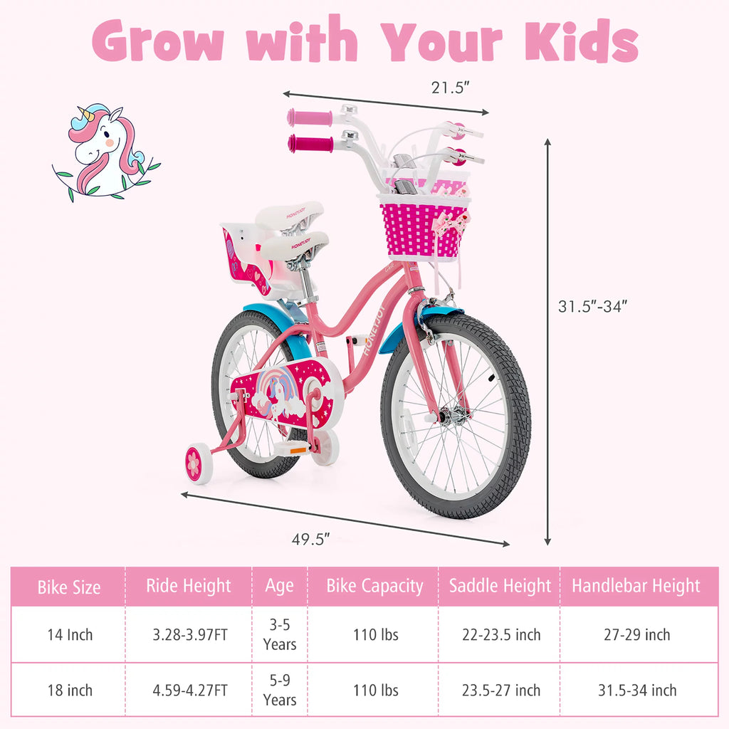 18 Inches Kids Bicycle with Training Wheels & Basket N5868