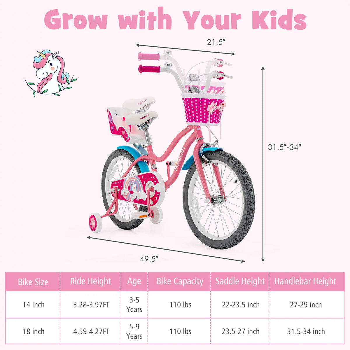 18 Inches Kids Bicycle with Training Wheels & Basket N5868